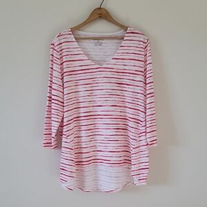 Chico's Ultimate Tee White Red Stripe Slub Knit Tee Size XL